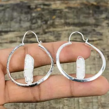 Серьги с жемчугом Бива, медные гальванические серьги, драгоценный камень, медные ювелирные изделия, посеребренные серьги ручной работы, гальванические ювелирные изделия, подарок на помолвку