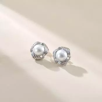 Серьги с жемчугом Flower Niche Shell для женщин - легкий роскошный серебряный дизайн иглы