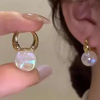 Серьги с жемчугом Французские универсальные геометрические легкие роскошные темпераментные серьги высокого класса Sense Niche белый