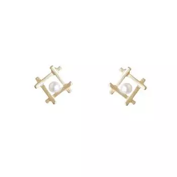 Серьги с жемчугом Геометрические серьги-гвоздики Высококачественный дизайн Темперамент Французские серьги Новый тренд