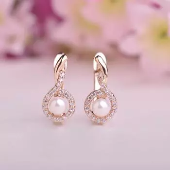 Серьги с жемчугом и позолотой 18 карат, медные украшения с CZ белый