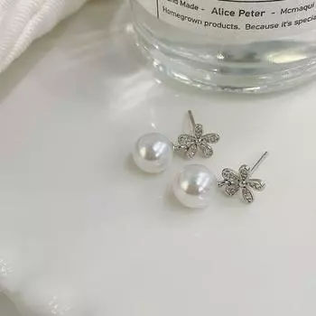 Серьги с жемчугом из свежих цветов, французские ретро-серьги в стиле люкс с маленькими цветочными серьгами