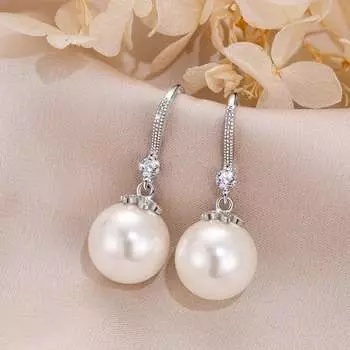 Серьги с жемчугом Ювелирные изделия Подарочные серьги-подвески Серьги-крючки Женские серьги Серьги для девочек 3cm белый