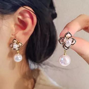 Серьги с жемчугом камелии женские корейские темпераментные высокие чувства ретро-дизайн простые серьги Tide