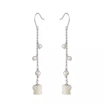 Серьги с жемчугом «Лилия долины» Антикварные серьги-чеонгсамы Ханфу Длинные бахромчатые серьги-крючки для ушей в виде цветка Подарок на день рождения Copper