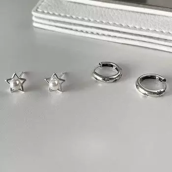 Серьги с жемчугом, новые модные серьги-гвоздики с косточкой из уха, жемчугом в стиле ретро с пентаграммой