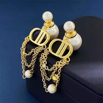 Серьги с жемчугом размера D, модные серьги-гвоздики с трехслойной цепочкой и бриллиантами в виде буквы Cd золотой