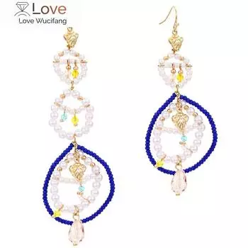 Серьги с жемчугом ручной работы, преувеличенные серьги из бисера в богемном стиле