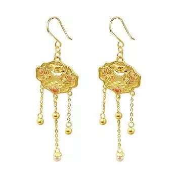 Серьги с жемчугом «Рыбы Лотос Мирный замок» женские серьги высокого класса в национальном стиле