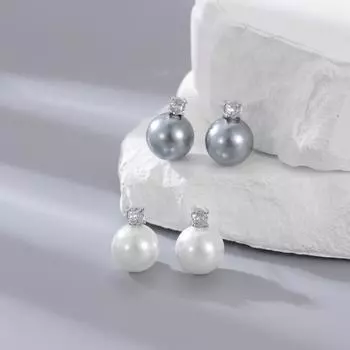 Серьги с жемчугом S925 из чистого серебра полны жемчужных серег. 12mm серый