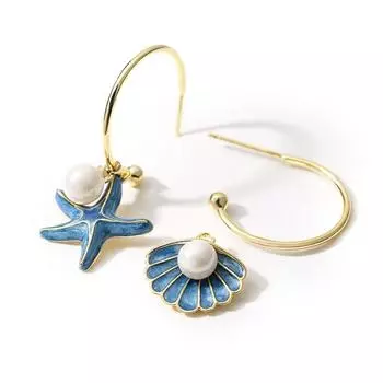 Серьги с жемчугом Starfish Blue Женские украшения Drip Glaze Eardrops Beach Party синий