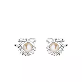 Серьги с жемчугом в форме банта для женщин с легкой роскошью и ощущением высокого класса. Изысканные и компактные серьги. Универсальные.