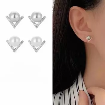 Серьги с жемчугом в форме буквы V. Легкие, роскошные, высококачественные, изысканные серьги для пирсинга ушей.