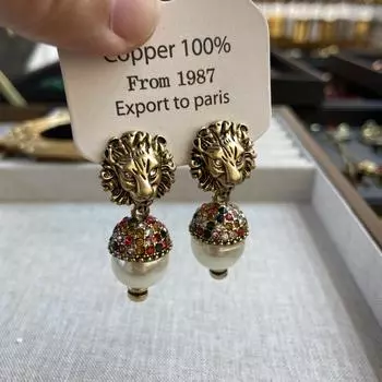 Серьги с жемчугом в форме головы льва Du Family