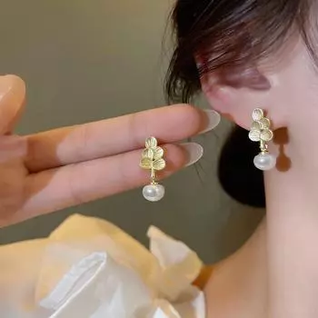 Серьги с жемчугом в форме листа из серебра 925 пробы — модные, простые и универсальные для женщин