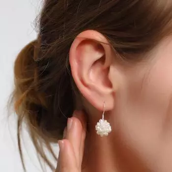 Серьги с жемчугом в стиле барокко и цветочным шариком S925 Серьги с серебряным крючком из натурального пресноводного жемчуга 2.7cm