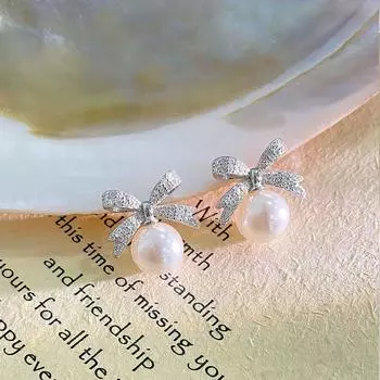 Серьги с жемчугом в виде банта, французские легкие, роскошные, изысканные, темпераментные серьги, высококачественные женские серьги