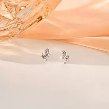 Серьги с жемчугом в виде листьев Миниатюрные маленькие листья Изысканный и компактный Темперамент Инкрустированные бриллиантами Роскошь Высокого класса