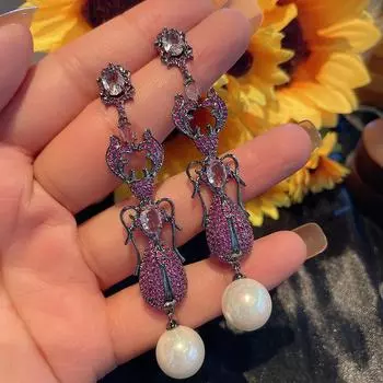 Серьги с жемчугом в виде животного муравья, популярные серьги в стиле тяжелой промышленности, цветной циркон, микро-набор, винтаж красный