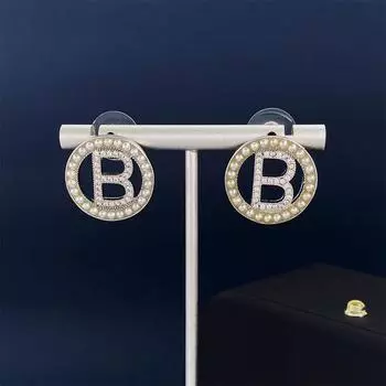 Серьги с жемчугом женские Холодный ветер модные геометрические круглые полые серьги-гвоздики с буквой B украшения для ушей серебряный