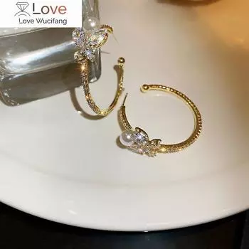 Серьги с золотыми инкрустациями из циркония и бабочки, индивидуальные модные блестящие серьги, свадебные украшения, подарки на день рождения