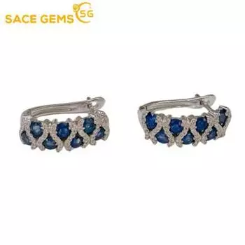 Серьги SACE GEMS для женщин, 100% серебро 925 пробы, 3*3 мм, натуральный сапфир, зажим для ушей, Свадебная вечеринка, изысканные ювелирные изделия, подарок синий