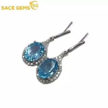 Серьги SACE GEMS для женщин, стерлинговое серебро 925 пробы, небесно-голубой топаз, серьги-капельки, ювелирные изделия для свадебной вечеринки, подарок на праздник синий