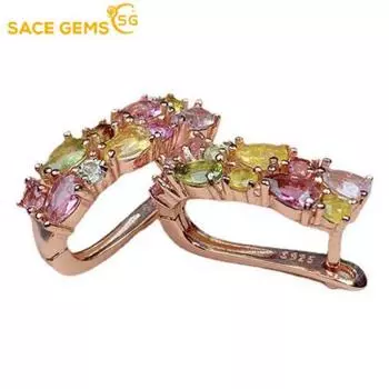 Серьги SACE GEMS для женщин, стерлинговое серебро 925 пробы, 3*5 мм, натуральный турмалин, зажим для ушей, Свадебная вечеринка, ювелирные изделия, серьги