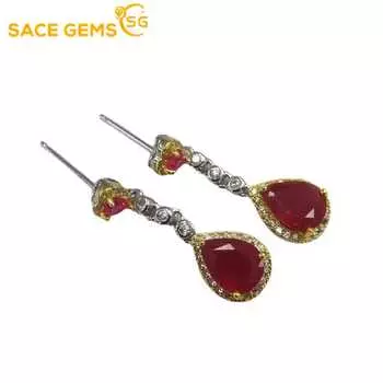Серьги SACE GEMS для женщин, стерлинговое серебро 925 пробы, 6*8 мм, серьги-гвоздики из натурального рубина, Свадебная вечеринка, ювелирные изделия, серьги-капли, подарки красный