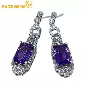 Серьги SACE GEMS для женщин, стерлинговое серебро 925 пробы, 7*10 мм, серьги-гвоздики с натуральным аметистом, Свадебная вечеринка, изящные ювелирные изделия, серьги фиолетовый