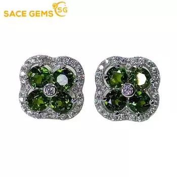 Серьги SACE GEMS для женщин, стерлинговое серебро 925 пробы, 2,5 мм, серьги-гвоздики из натурального диопсида, Свадебная вечеринка, изысканные ювелирные изделия зелёный