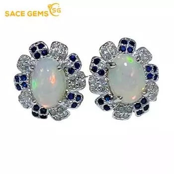 Серьги SACE GEMS для женщин, стерлинговое серебро 925 пробы, 5*7 мм, натуральный опал, серьги-гвоздики, свадебная вечеринка, изящные ювелирные украшения, подарок белый