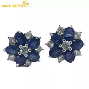 Серьги SACE GEMS из стерлингового серебра 925 пробы с сапфирами, сверкающие высокоуглеродистые бриллианты для свадьбы, помолвки и вечеринки, ювелирные изделия, подарки синий