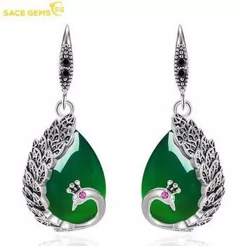 Серьги SACE GEMS в национальном стиле, серьги с зеленым агатом и павлином, женские серьги с красным корундом, зеленым халцедоном, дворцовым стилем, ретро-ювелирные изделия зелёный