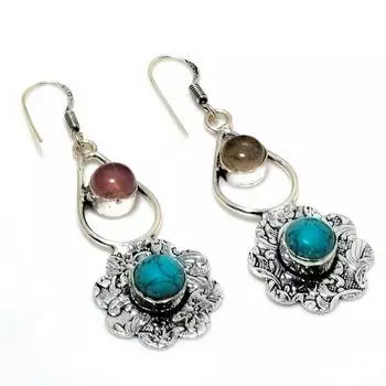 Серьги Santa Rosa с бирюзой и розовым кварцем, подарочные ювелирные изделия, 2,27 дюйма