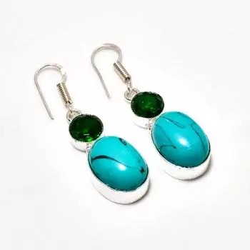 Серьги Santa Rosa с бирюзой и диопсидом 925, посеребренные, 1,70 дюйма