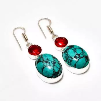 Серьги Santa Rosa с бирюзой и гранатом, посеребренные 925 пробы, 1,89 дюйма