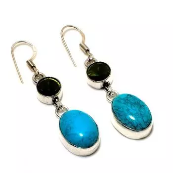 Серьги Santa Rosa с бирюзовым перидотом 925 пробы, посеребренные, 1,89 дюйма