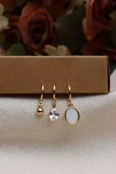 Серьги Sedef из трех частей с эмалью золотого цвета