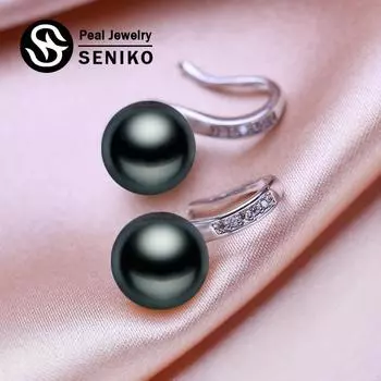 Серьги SENIKO 8-9 мм с натуральным пресноводным жемчугом, модные серьги для женщин, классические серьги с кубическим цирконием, ювелирные изделия с жемчугом