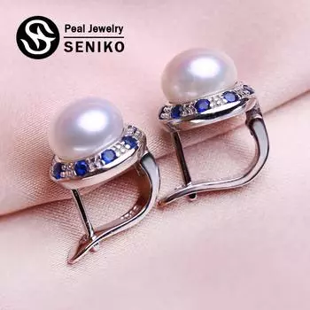 Серьги SENIKO 8-9 мм с натуральным пресноводным жемчугом, модные серьги-клипсы с кубическим цирконием для женщин и девочек, подарок A