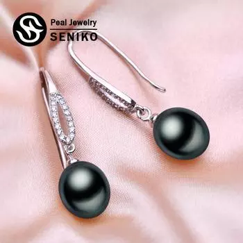 Серьги SENIKO 8-9 мм с натуральным пресноводным жемчугом, модные серьги-клипсы с кубическим цирконием для женщин и девочек, подарок, длинные серьги A