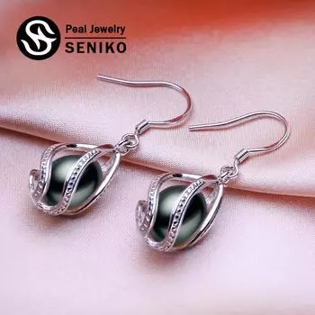 Серьги SENIKO с натуральным пресноводным жемчугом, геометрический дизайн, модные серьги-клетки для женщин, длинные серьги, подарок для девочек белый