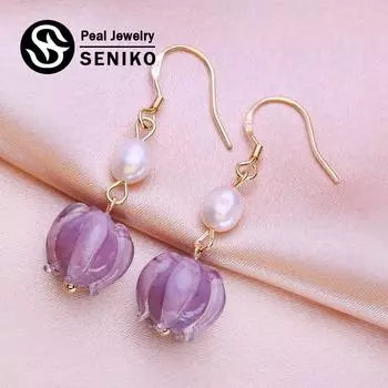 Серьги SENIKO с натуральным пресноводным жемчугом, модные серьги с кубическим цирконием для женщин и девочек, подарок, длинные серьги A фиолетовый