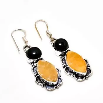 Серьги Septerian Noodal, черный оникс, посеребренные 925 пробы, 1,89 дюйма