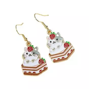 Серьги-серьги с изображением милого торта-кошки, простые темпераментные девчачьи японские серьги для женщин красный