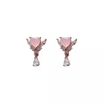 Серьги Сердце Ангела Розовое Сердце Любви Розовое Золото Бриллиантовая Инкрустация Изысканные Серьги Для Женщин В Стиле Миллениум