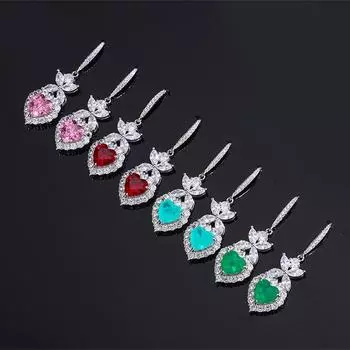 Серьги-сердечки Huayei Jewelry с имитацией рубина Новые серьги Para Sapphire Серьги с розовыми бриллиантами