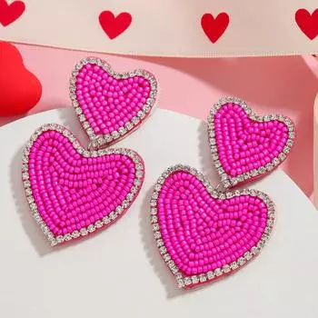 Серьги-сердечки из розового риса ручной работы, креативные многослойные трехмерные серьги для женщин розовый