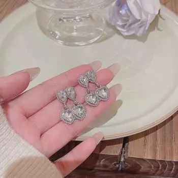 Серьги-сердечки из серебра 925 пробы с кристаллами и цирконием для женщин — модный дизайн высокого класса A884 серебряный